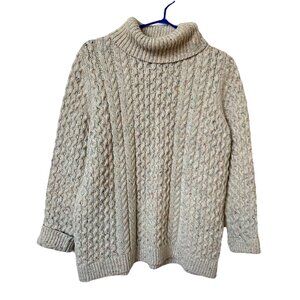 Lands' End Turtleneck Sweater Womens L cable Knit Speckled Fisherman
